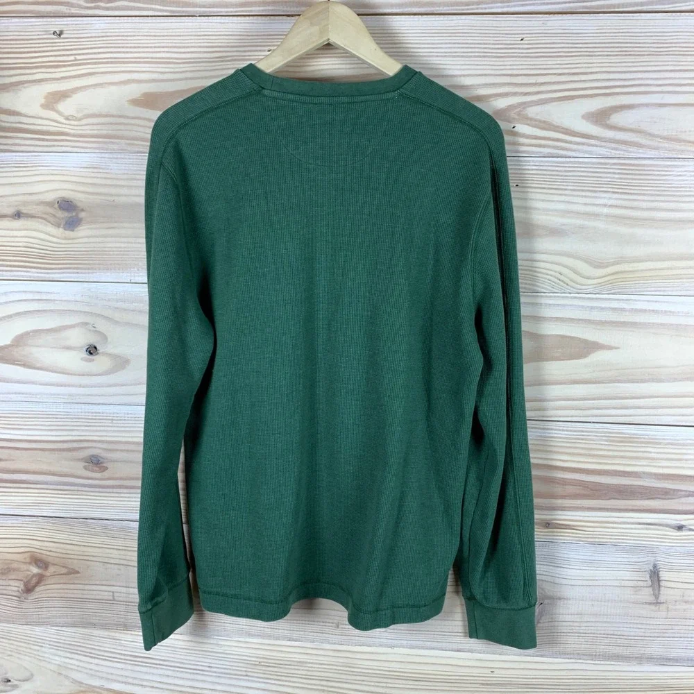 Banana Republic Thermal Shirt Men Large Green Waffle Knit Cotton Long Sleeve Top